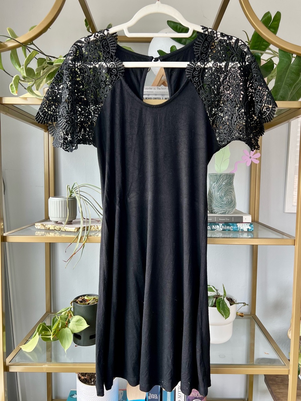 ASOS Black Crochet Flutter Sleeve Dress